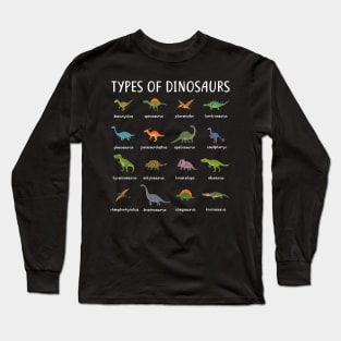 Kids Types Of Dinosaurs T Shirt Dino Identification Tee Long Sleeve T-Shirt